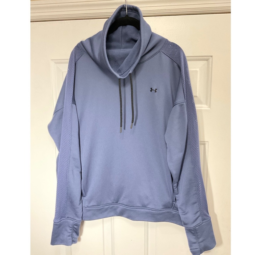 Under Armour Womens Funnel Neck Mesh Sleeve Pullover Sweatshirt Blue Gray XL